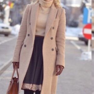 H&M Wool-Blend Long Coat in Cream/Tan